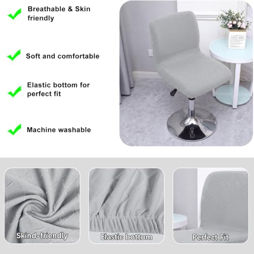 Image of WOMACO Bar Stool Cover with Back Jacquard Fabric Dining Room Square Swivel Barstool Chair Seat Cushion Slipcover for Counter Height Mid Low Back Chair Protector (Light Gray, 2PCS)