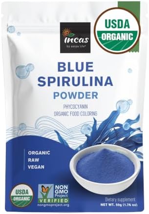 USDA Organic Blue Spirulina Powder (Phycocyanin Extract), 50 Servings - No Fishy Smell, 100% Vegan Protein from Blue-Green Algae, Natural Food Coloring for Smoothies, Baking & Drinks (1.76 Ounces)