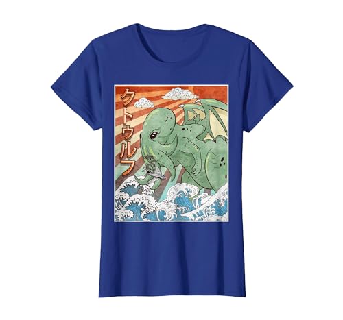Image of Kaiju Cthulhu Necronomicon Japanese Monster Anime Vintage T-Shirt, Women, Royal Blue, Medium