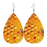 Orecchini a nido d'ape con api su alveare da donna, orecchini colorati in pelle a goccia per le donne alla moda, orecchini a goccia gioielli
