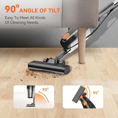 Vazone R6X in handheld mode with crevice tool attached, cleaning a sofa crevice