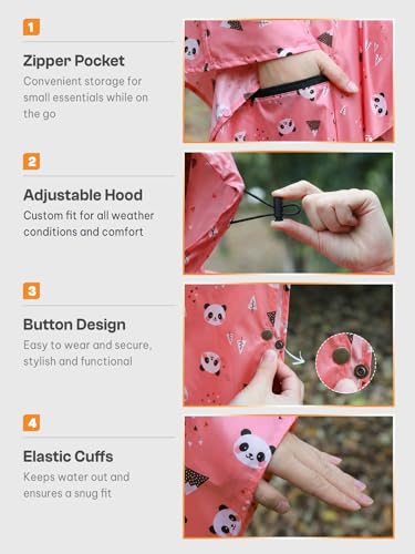 Image of SaphiRose Lightweight Kids Rain Poncho Waterproof Jacket Zipper Up Rain Coat