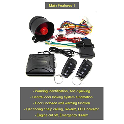 Car Horn Siren Alarm,Universal Car Alarm Security Protection System with 2 Remote Controls,7-Level Sensitivity,12v,Anti-Theft Device,No Thread Trimmin,Non-Destructive Installation (CW-12CA703-8118)