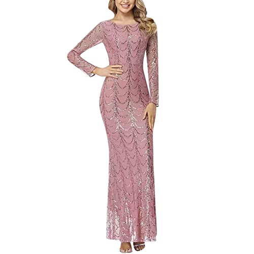 Robe de soirée formelle imprimée rose en satin brillant coupe ajustée S