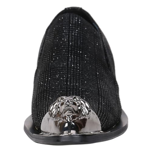 Santimon Mens Loafers Pointed Toe Sparkling Leather Fashion Casual Metal Tip Western Dress Shoes4