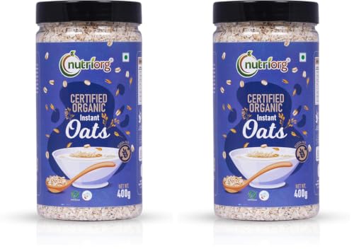 Image of NutriOrg Instant Oats 400g | Organic & Gluten Free | High fibre & Protein Rich | Easy to Cook | Nutritional Breakfast (Pack of 2)