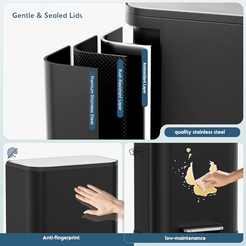 Caneca de basura rectangular con pedal y tapa negra 8 gal miniatura 6