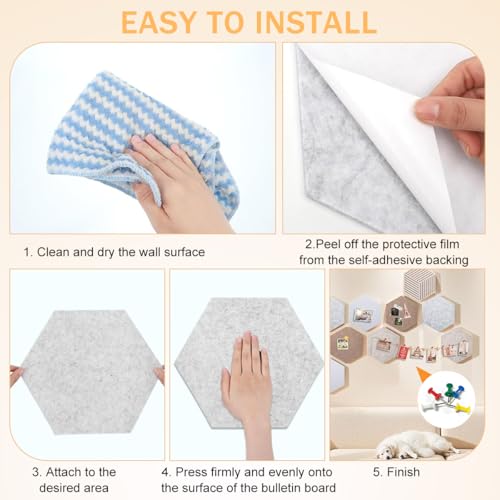 Image of Climberty 10Pcs Felt Bulletin Board Tiles with 50 Thumbtacks, Hexagon Vision Board Wall Decor, Self-Adhesive Photo Pin Board Panels for Notes, Office & Home DIY Display