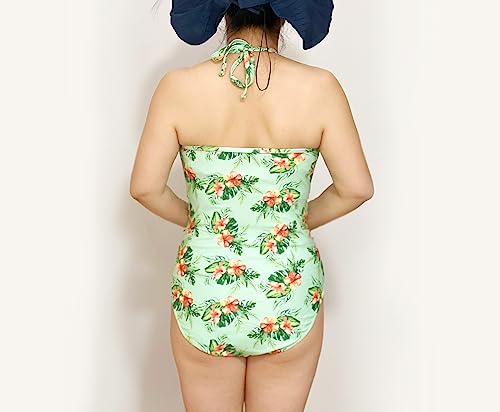 Girls Swimsuits Size 8 One Piece Floral Halter Swimwear Ruffle Bathing Suits Green #TOP6