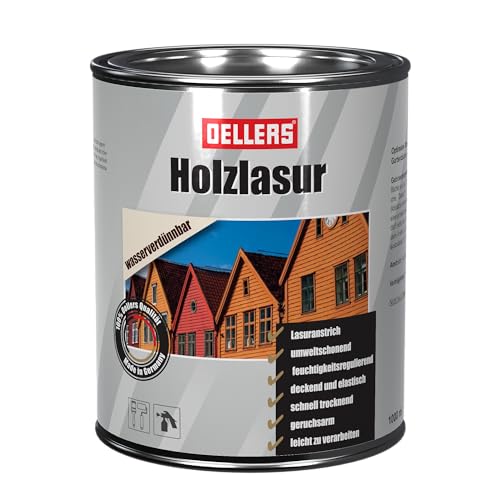 OELLERS Holzlasur wasserbasierte Lasur, Imprägnierung, Grundierung, Lasur, schützt vor Feuchtigkeit u. Verwitterung, für alle gängigen Holzarten (1 Liter, Eiche-Hell)