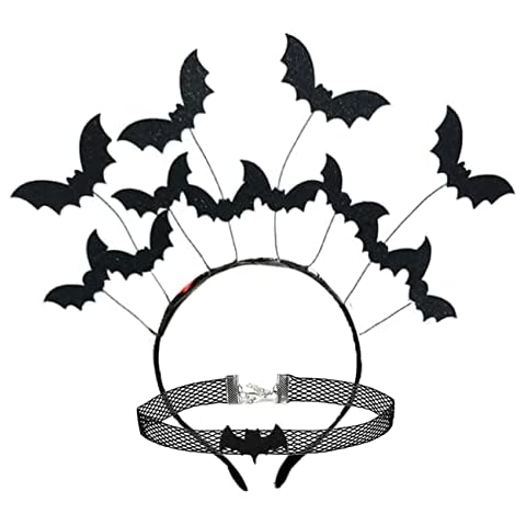 Funsveta Black Bat Headband Bat Necklace Halloween Fancy Dress Cosplay (Bat Headband and Necklace) Cover