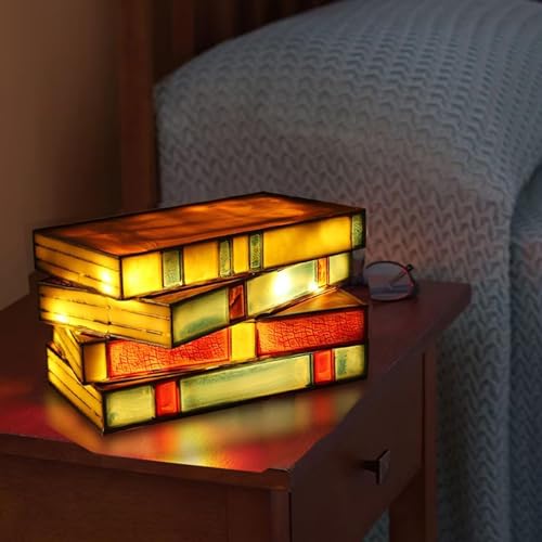 hopanrel Resin Stained Stacked Books Lamp Resin Stained Book Table Lamp Handcrafted Resin Nightstand Desk Lamps Vintage Table Lamps for Living Room Bedroom Office Decoration Lights