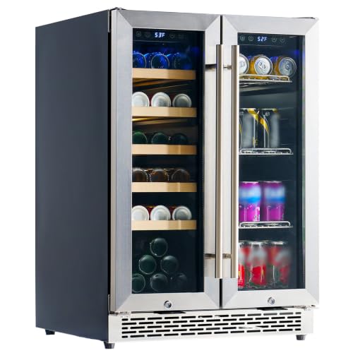 Image of Albott Beverage Refrigerator - 24-Inch Dual Zone Cooler with Glass Door, Freestanding /Under Counter Wine and Beer Fridge, Holds 20 Bottles & 78 Cans, Ideal for Kitchen, Bar, Office, 34-64℉ & 41-68℉