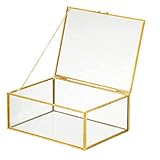 WHSLILR Vintage Glass Jewelry Box Keepsake Box with Hinged Lid and Mirrored Bottom, Great for Storage Trinket/Jewelry/Card/Photo, Gold Decorative Box for Dresser-15612B