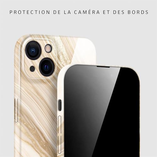 Coque rigide à motif pailleté marbré pour iPhone 15 étui or beige