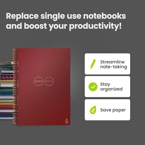 Image of Rocketbook Smart Reusable Notebook - Dotted Grid Eco-Friendly Notebook with 1 Pilot Frixion Pen & 1 Microfiber Cloth Included - Scarlet Sky Cover, Executive Size (6 inch x 8 inch)