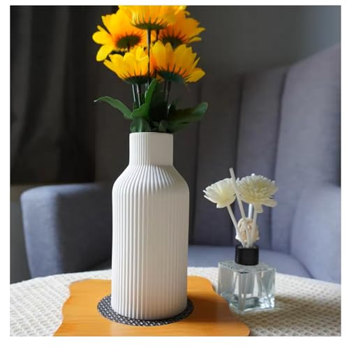 Image of SPHINX Ribbed Pipe Ceramic Vase, Flower Vase, Pampas Grass Vase, Vase for Money Plant Live Plants for Home, Office, or Gifts NO Flowers- (LN-White 9 Inch)