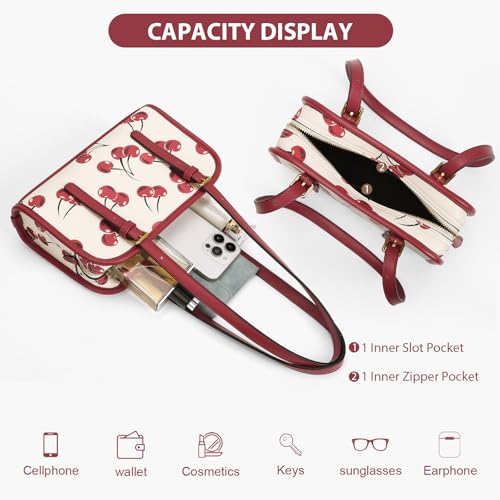 Shoulder Bag Red Purse for Women Leather Swing Bag Zip Handbag Burgundy Purse with Cherry Pendant — view 3