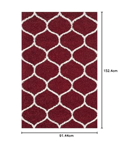 Image of Handwoven Microfibre 3D Rug for Living Room (Red & Ivory Moraccan, 3 X 5 Feet, Microfibre)