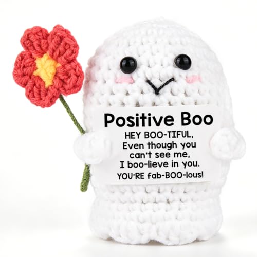linzipe Positive Boo Crochet Halloween Ghost Gifts for Women Men Her Him | Positive Boo Handmade Crochet Ghost Decor Small Halloween Boo Appreciation Decor Handmade Knitted - image 1