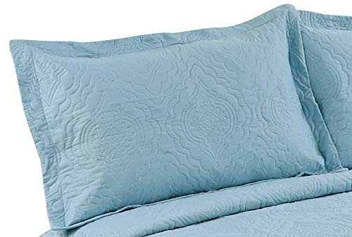 Marina Decoration Solid Embossed Pinsonic Coverlet Bedspread Ultra Soft 3 Piece Summer Quilt Set With 2 Quilted Shams, Aqua Color Queen/Full Size #TOP2