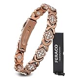 Feraco Pure Copper Bracelets for Women, Ultra Strength Magnetic Bracelet with 3800 Gauss Magnets & Sparkling Zirconia, Adjustable, Infinite Clover Jewelry