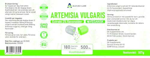 Alzuro Labs Artemisia Vulgaris | 5.000mg Äquivalent (500mg 10:1 Extrakt) | 180 vegane Kapseln | 2% Flavonoide standardisiert | 3rd Party Lab getestet | GMP zertifiziert