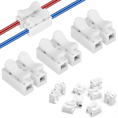 120 Pcs CH2 Quick Connectors, Electrical Wire Connectors Push Fit, Spring Terminal Block, Electrical Connectors Block, Cable Connectors for Electrical Wiring No Welding (White)
