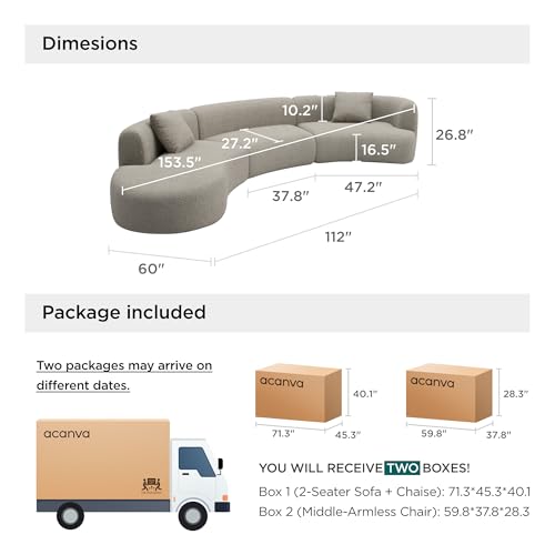 Image of Acanva Formia Boucle Curved Sectional Sofa, 153 inch W Left Hand, Light Coffee