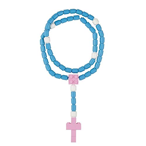 Plastic Building Block Rosary Beads, Catholic Toy and Communion Gift for Girls and Boys, (Blue Pink)