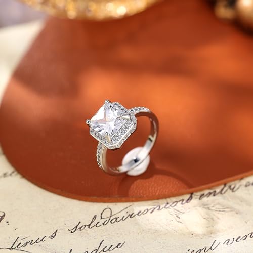2ct Engagement Halo Ring for Women 14K Whtie Gold Plated | Promise Wedding Bridal Rings for Her | 8mm Round Cubic Zirconia3