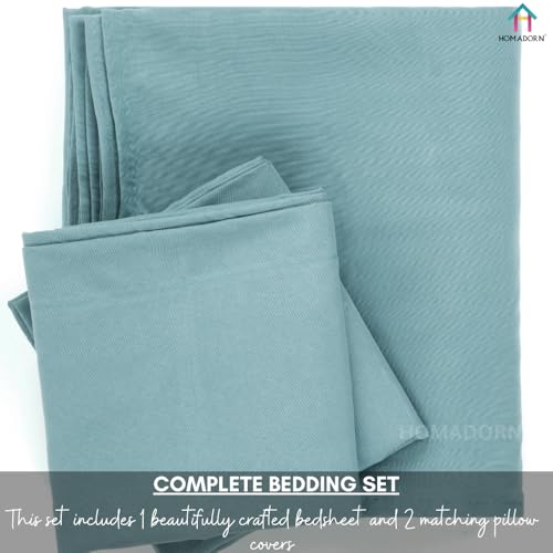 Image of HOMADORN Premium Polycotton Flat Bedsheet for Double Bed with 2 Pillow Covers - Soft, Durable & Wrinkle-Resistant (ICY Teal)