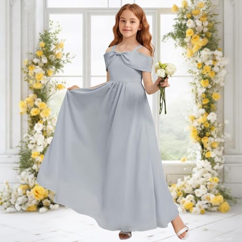 Off Shoulder Junior Dresses for Teen Girls Chiffon Flower Girl Dress Spaghetti Strap Birthday Dress2