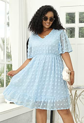 Image of Keluummi Plus Size Wedding Guest Dress for Curvy Women, Boho Floral Empire Waist Midi with Sleeve