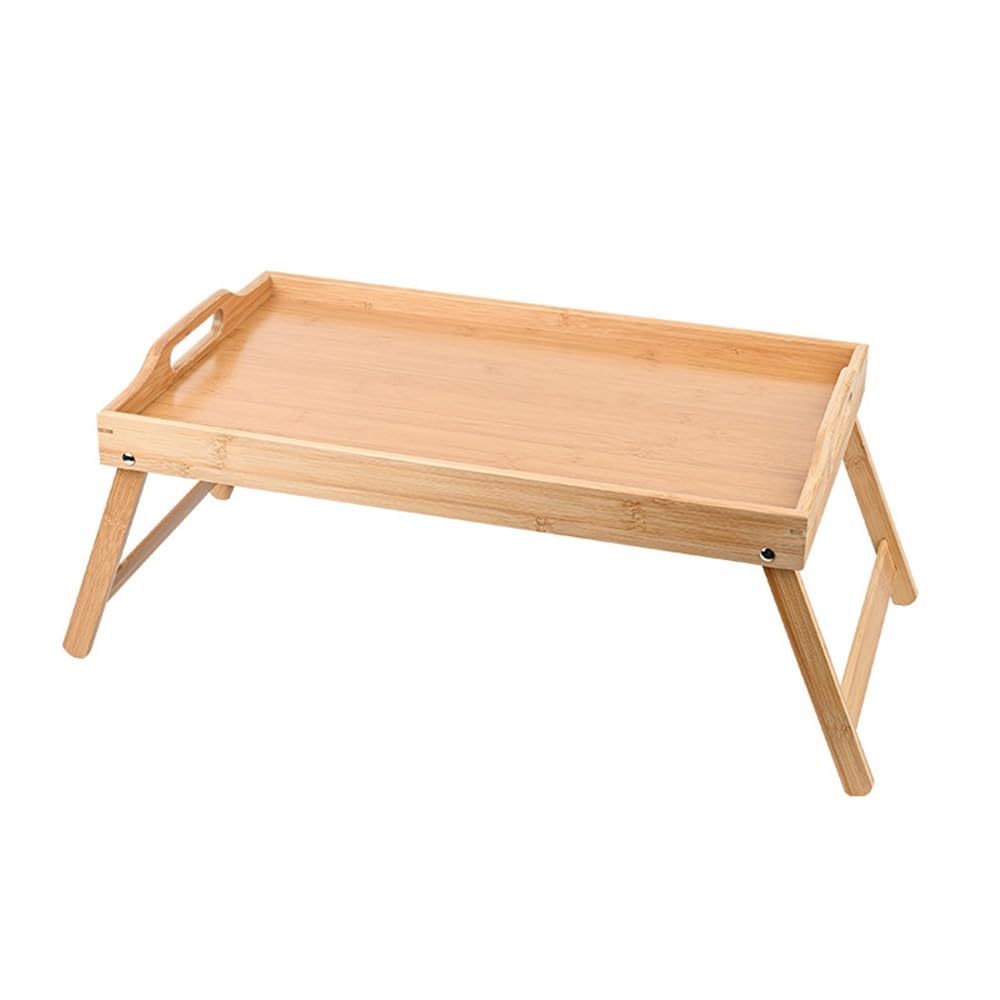 Yimisya Bamboo Folding Bed Table Tray with Folding Legs and Handles, Breakfast in Bed Tray, Foldable Snack Tray, Portable Lap Table for Laptop, Drawing, Working, Eating, Serving