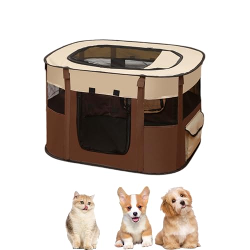 WAVATA Welpenlaufstall Tierlaufstall – Faltbarer Laufstall für Haustiere, 70x55x40cm, Oxford Wasserdichter Welpenauslauf für Hunde,Kaninchen,Katzen und Meerschweinchen, Indoor & Outdoor(Braun)
