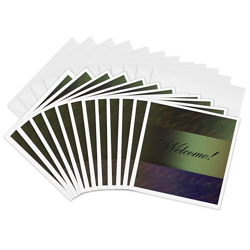 Cartes de vœux Welcome vert et violet 3dRose en lot de 12 pour vos messages