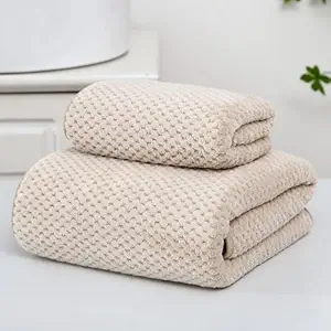 LINEAR Microfiber Bath Towel & Hand Towel Set, 300 GSM (Beige, 70 * 140 cms, 35 * 75 cms)