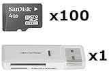 100 PACK - SanDisk 4GB MicroSD HC Memory Card SDSDQAB-004G (Bulk Packaging) LOT OF 100 with SoCal Trade USB 2.0 MicoSD & SD Memory Card Reader