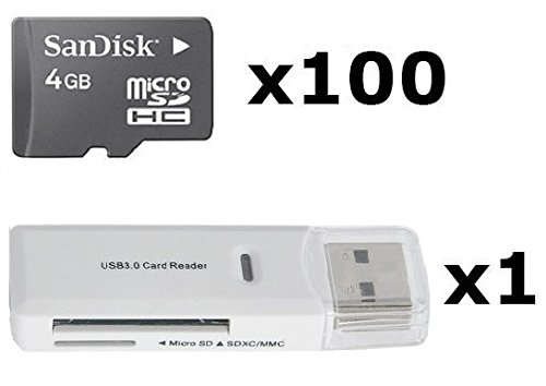 100 PACK - SanDisk 4GB MicroSD HC Memory Card SDSDQAB-004G (Bulk Packaging) LOT OF 100 with USB 2.0 MicoSD & SD Memory Card Reader