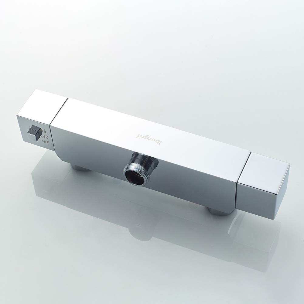 Ibergrif M21807 Columna Ducha Termostatica, 38° Sistema Columna Ducha Termostática, Sistema Columna de Ducha con Rociador, Alcachofa, Manguera, Barra Ajustable, Soporte, Barra Ducha Pared Cromo, Plata