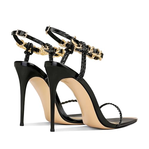 Image of Gold Strappy Stiletto Heels for Women Metallic Ankle Strap Open Toe High Heel Sandals Elegant Dress Shoes for Wedding Party Prom and Evening Events