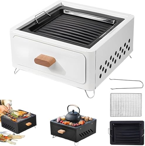 Parrilla portátil de carbón, barbacoa de mesa de acero inoxidable para camping, picnics, jardín y fiestas en la playa