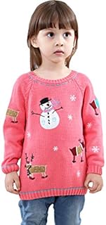 shineflow Kids Children Baby Girls Snowman Reindeer Ugly Christmas Sweater Jumper Pink