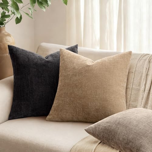 ANRODUO Euro Decorative Textured Pillow Covers 24x24 Inch Black Pack of 2 by ANRODUO - Used condition - Image 3