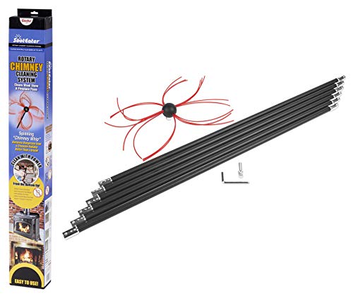 SootEater Rotary Chimney Cleaning System - Gardus RCH205-B Chimney Sweep Kit, Cleans Open Chimneys up to 18' with 6 Flexible 3' Rods, Chimney Cleaning Kit with Trim-to-Fit Spinning Chimney Whip