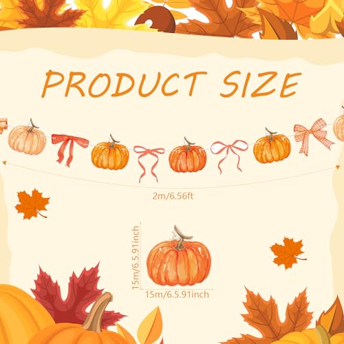 Image of Oudain 2 Pack Fall Decor Fall Pumpkin Garland 6.56 ft Orange Pumpkin Paper Bow Hanging Banner for Thanksgiving Autumn Harvest Birthday Party Home Indoor Outdoor Mantle Wall Decor