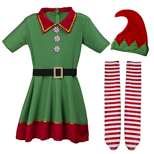 AudMsier Ropa Festiva De Elfo, Conjunto De Sombrero De Elfo, Camisa, Pantalones, Vestido, Carnaval De Navidad, Cosplay, Hombre, Mujer, Adulto (Mujer, XS)
