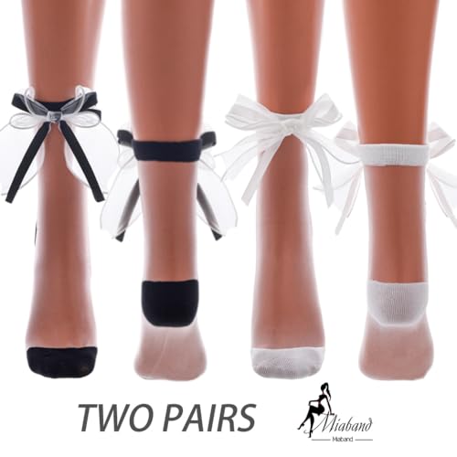 Image of Ruffle See Through Socks Dot Lace Sheer Socks Tulle Cool Mesh Ankle Sock for Women 2 Pairs