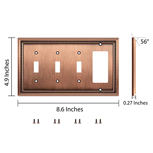 Image of Sunken Pearls Heavy Duty Decorative Wall Plate Switch Plate Outlet Cover (Triple Toggle /Single Decorator, Antique Copper)